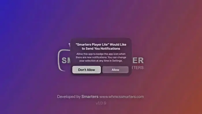 IPTV Smarters permission popup on Apple TV