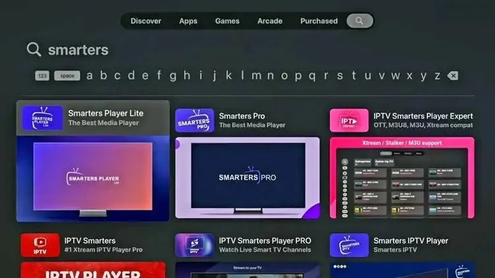 Searching for IPTV Smarters on Apple TV