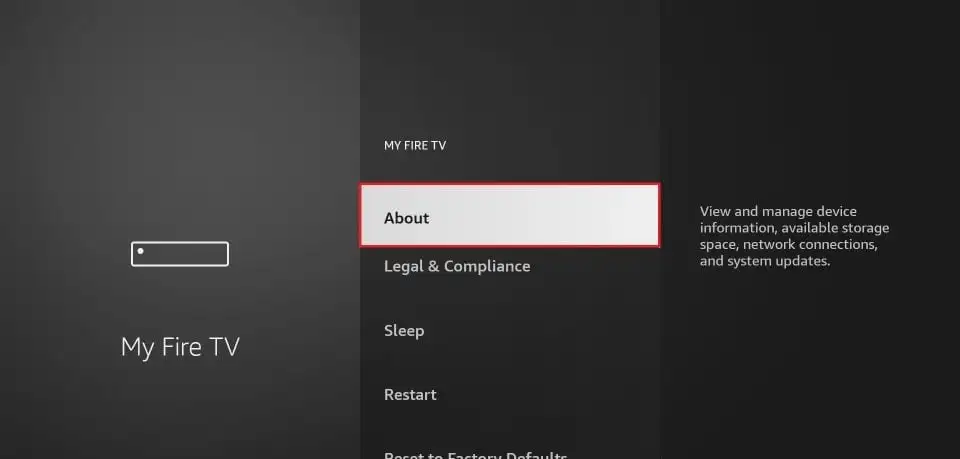 Accessing the About section to unlock Firestick developer settings
