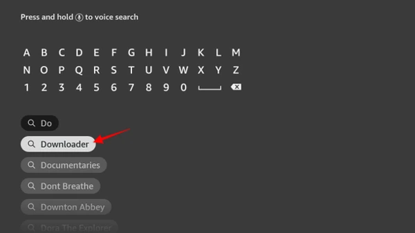 Searching for the Downloader app in the Amazon Appstore on Fire TV