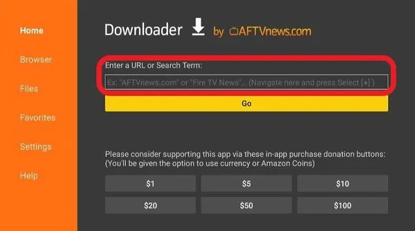 Using Downloader app to install GSE Smart IPTV APK on Amazon Firestick