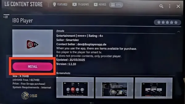 Install IBO Player Pro from the LG Content Store on webOS Smart TV
